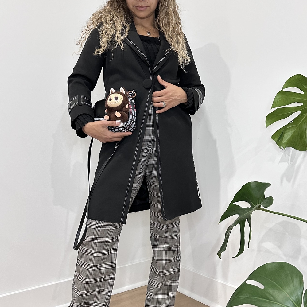Elegant Structured Black Coat Korean Fashion With Contrast Details M